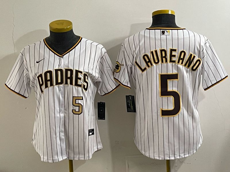Youth San Diego Padres #5 Laureano White Stripe Nike 2025 MLB Jersey 05->milwaukee brewers->MLB Jersey